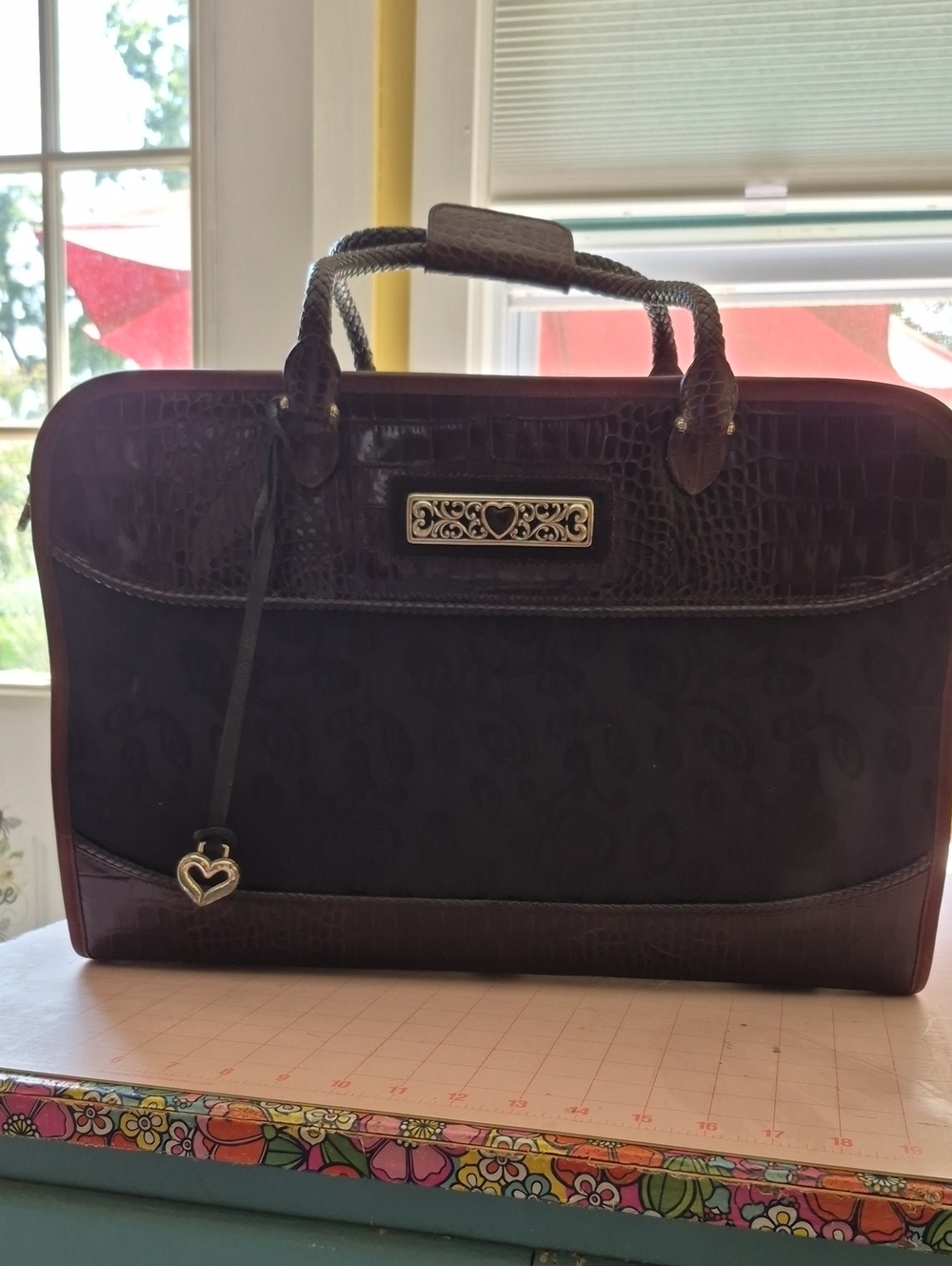 Brighton Brown Textured Satchel with Heart Charm